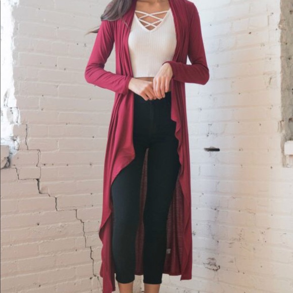 ✨LAST ONE✨Waterfall draped Burgundy long duster - Picture 4 of 8